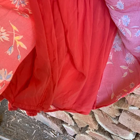 Free People Women’s XS Prairie Western Red Floral Dress Boho Puff Sleeve Peasant - Picture 10 of 12